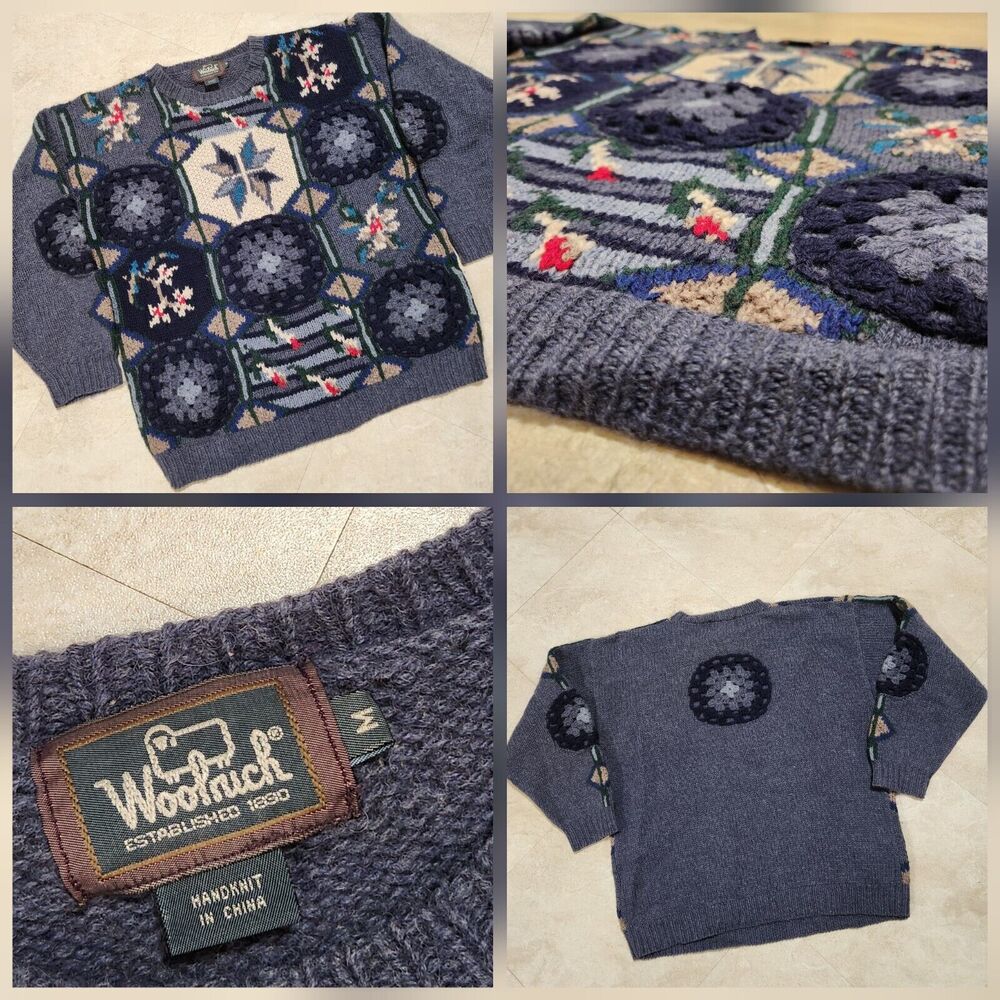 VTG Woolrich Womens‎ M Medium 100% Wool Nordic Floral Snowflake Crewneck Sweater